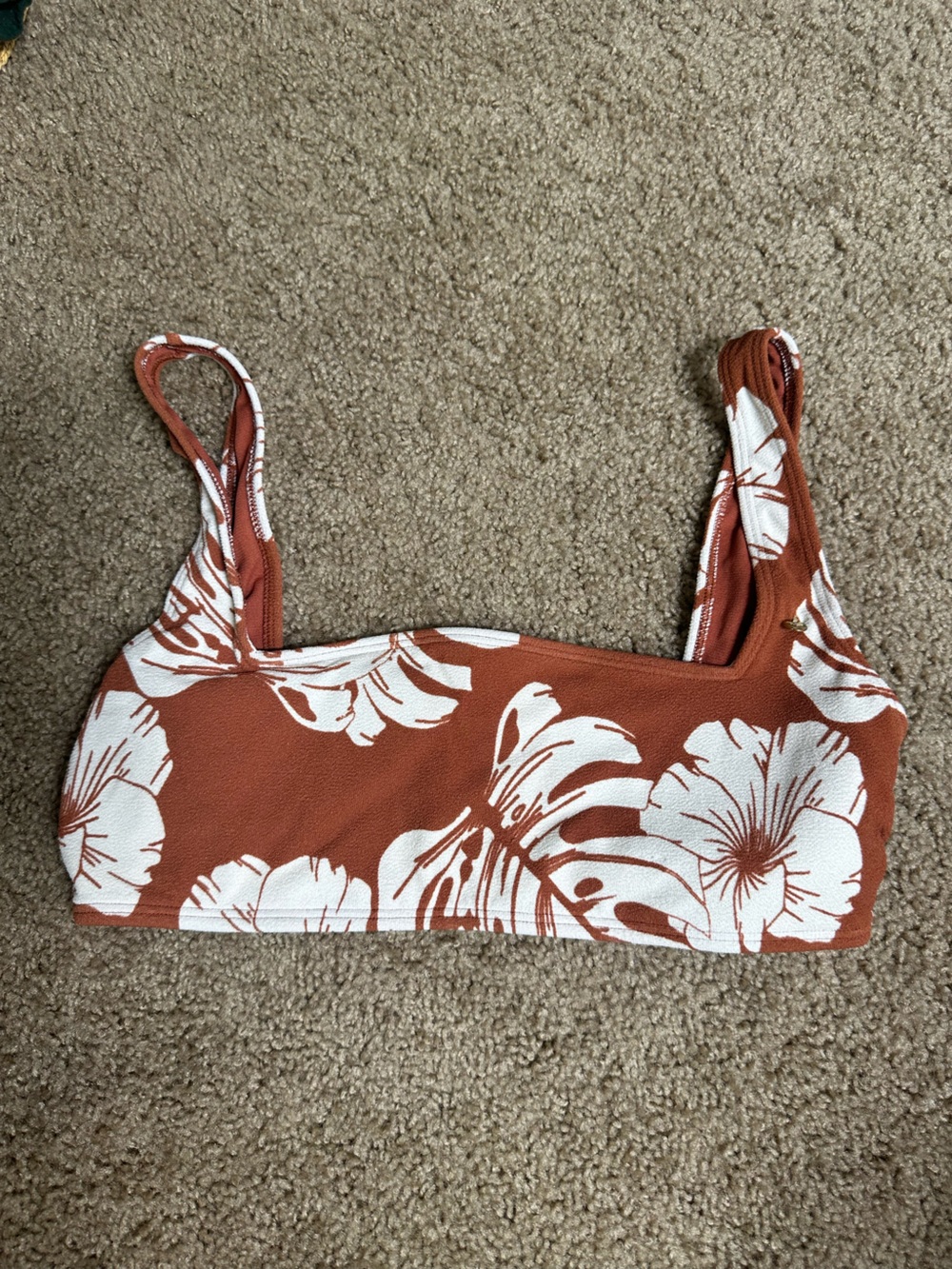 Rust Floral Roxy Square-Neck Swim Top